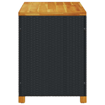 Patio Storage Box Black 43.3"x21.7"x24.8" Poly Rattan Acacia Wood
