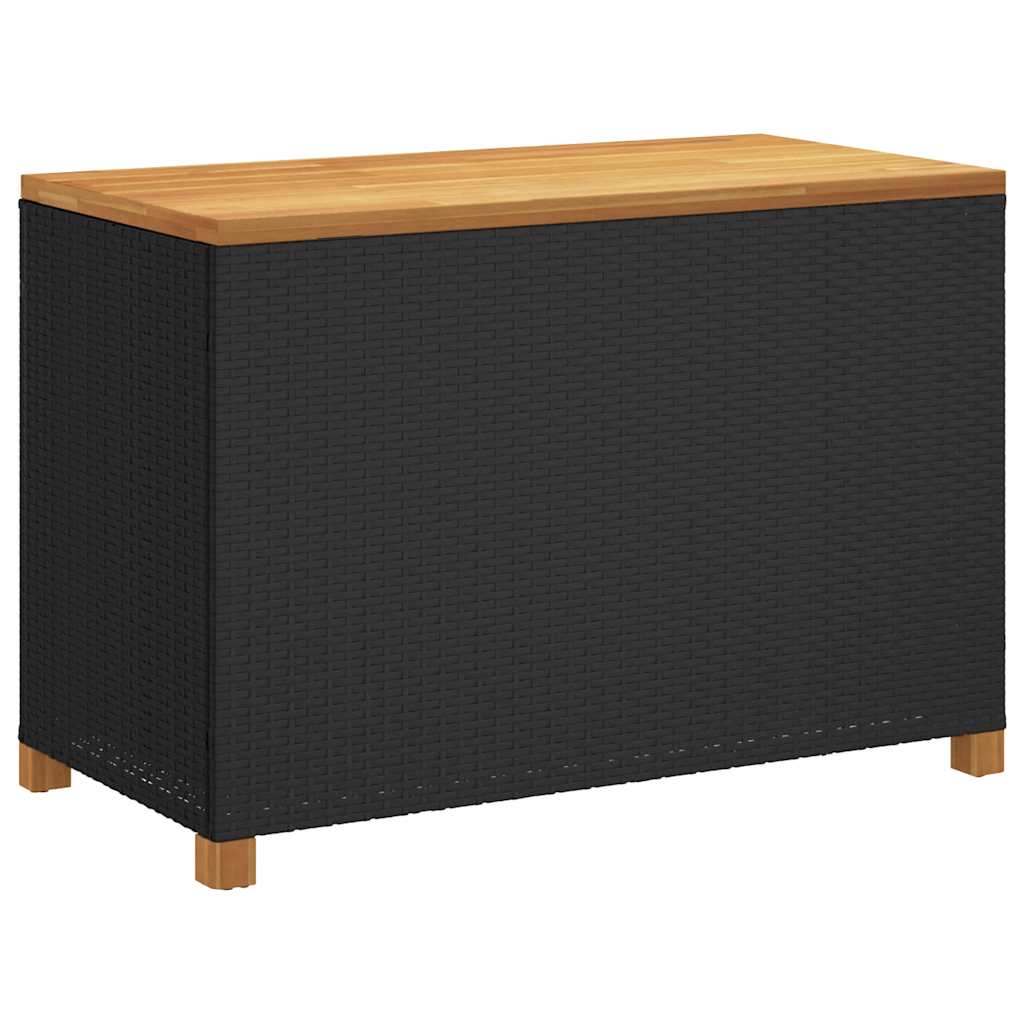 Patio Storage Box Black 43.3"x21.7"x24.8" Poly Rattan Acacia Wood