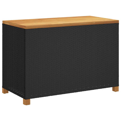 Patio Storage Box Black 43.3"x21.7"x24.8" Poly Rattan Acacia Wood