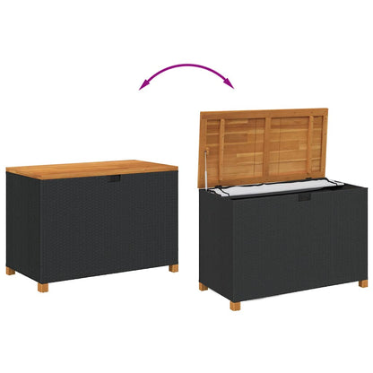 Patio Storage Box Black 43.3"x21.7"x24.8" Poly Rattan Acacia Wood