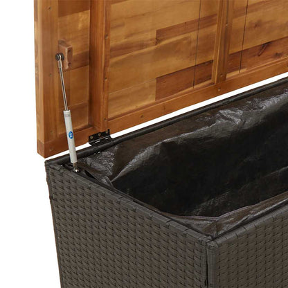 Patio Storage Box Black 43.3"x21.7"x24.8" Poly Rattan Acacia Wood