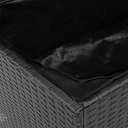 Patio Storage Box Black 43.3"x21.7"x24.8" Poly Rattan Acacia Wood