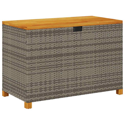 Patio Storage Box Gray 43.3"x21.7"x24.8" Poly Rattan Acacia Wood