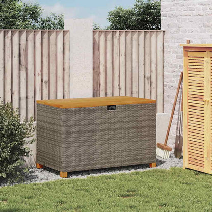 Patio Storage Box Gray 43.3"x21.7"x24.8" Poly Rattan Acacia Wood
