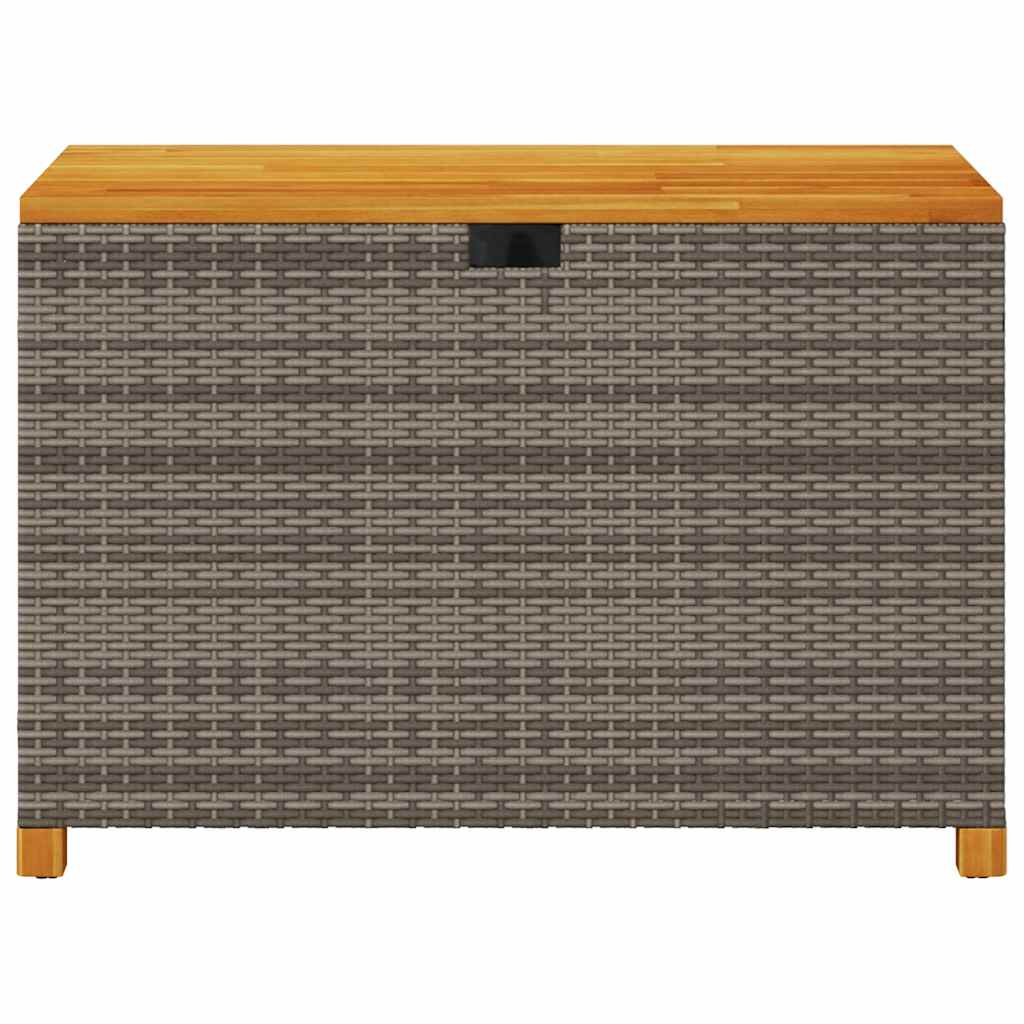 Patio Storage Box Gray 43.3"x21.7"x24.8" Poly Rattan Acacia Wood
