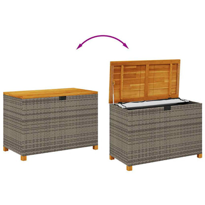 Patio Storage Box Gray 43.3"x21.7"x24.8" Poly Rattan Acacia Wood
