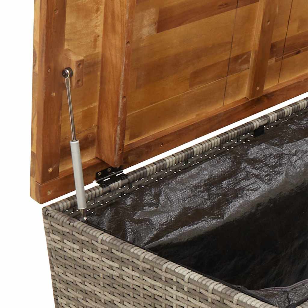 Patio Storage Box Gray 43.3"x21.7"x24.8" Poly Rattan Acacia Wood