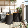 Patio Side Tables 2 pcs with Wooden Top Black Poly Rattan