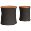 Patio Side Tables 2 pcs with Wooden Top Black Poly Rattan