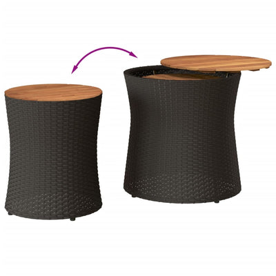 Patio Side Tables 2 pcs with Wooden Top Black Poly Rattan