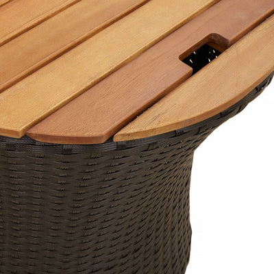 Patio Side Tables 2 pcs with Wooden Top Black Poly Rattan