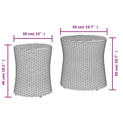 Patio Side Tables 2 pcs with Wooden Top Black Poly Rattan