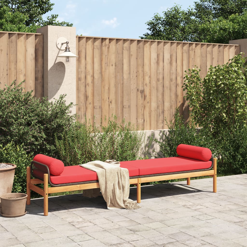 Patio Bench with Cushion Brown Poly Rattan Acacia