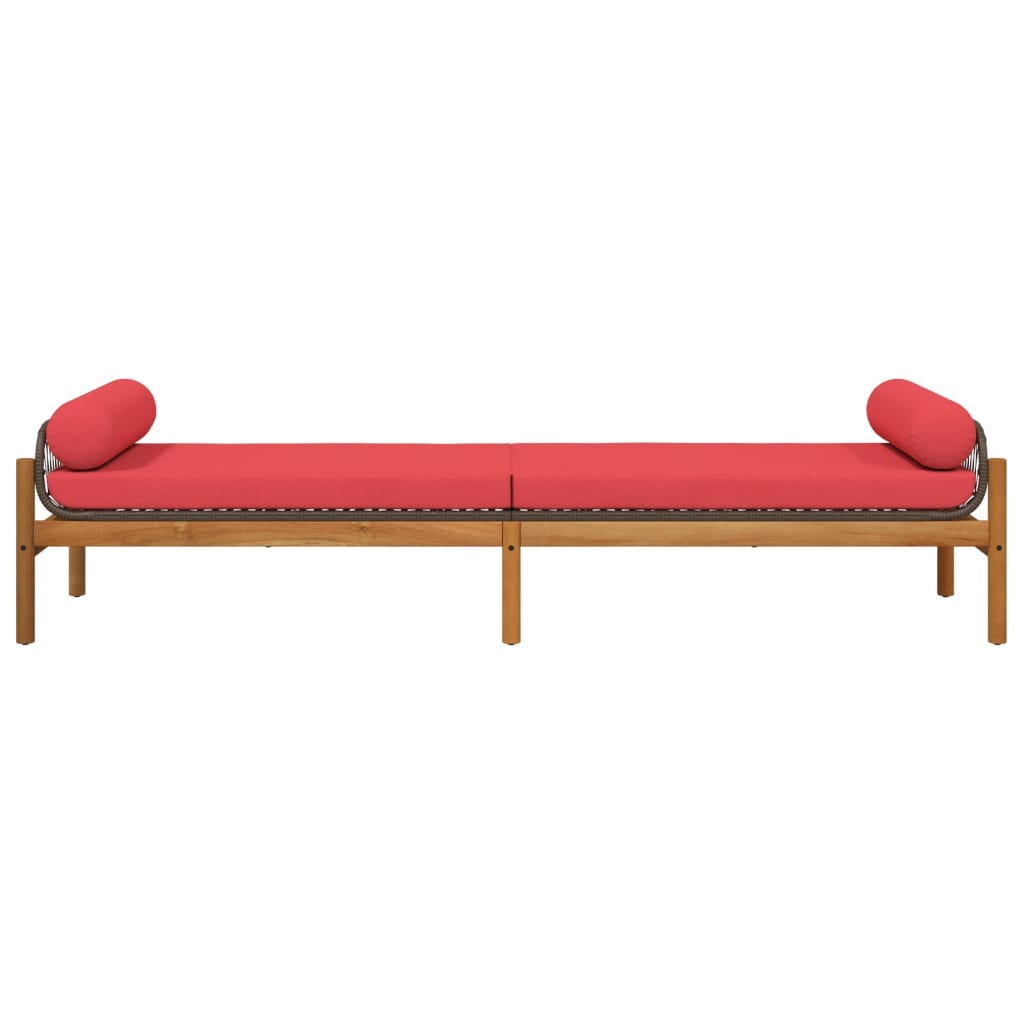 Patio Bench with Cushion Brown Poly Rattan Acacia