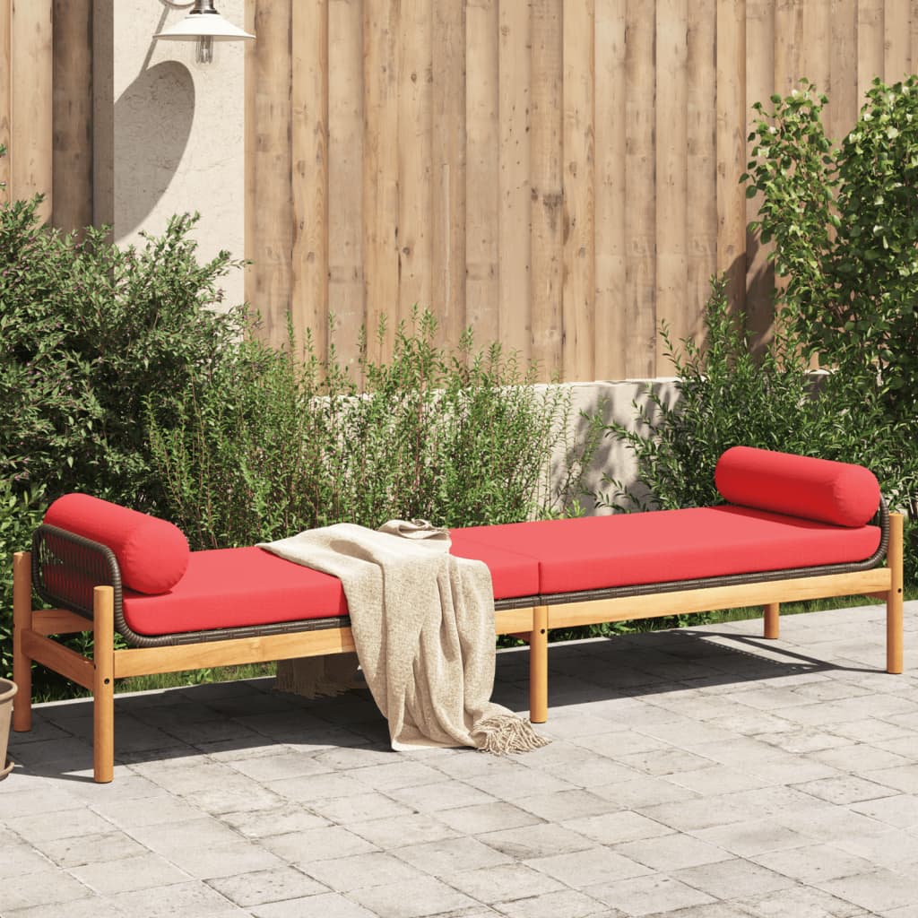 Patio Bench with Cushion Brown Poly Rattan Acacia
