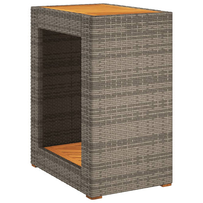 Patio Side Table with Wooden Top Gray 23.6"x15.7"x29.5" Poly Rattan