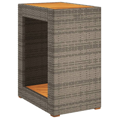 Patio Side Table with Wooden Top Gray 23.6"x15.7"x29.5" Poly Rattan