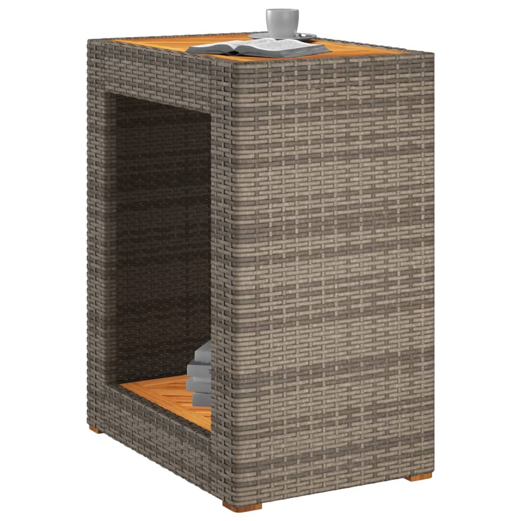 Patio Side Table with Wooden Top Gray 23.6"x15.7"x29.5" Poly Rattan