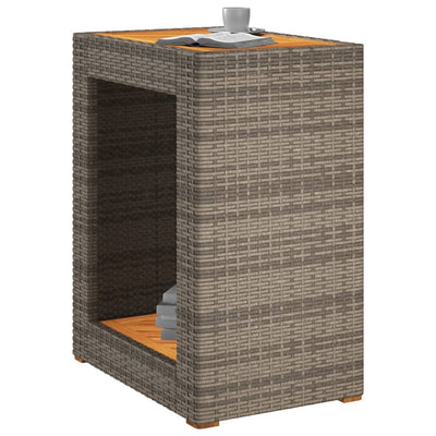 Patio Side Table with Wooden Top Gray 23.6"x15.7"x29.5" Poly Rattan