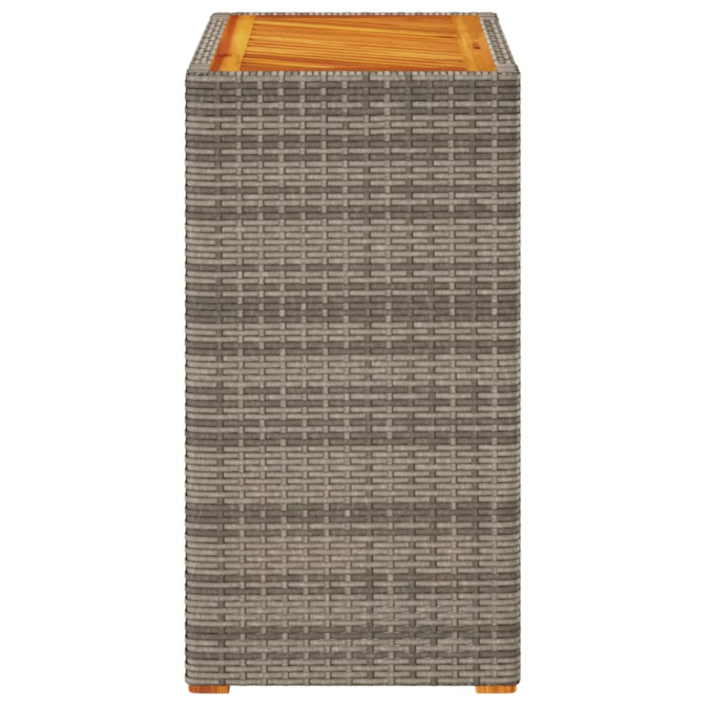 Patio Side Table with Wooden Top Gray 23.6"x15.7"x29.5" Poly Rattan