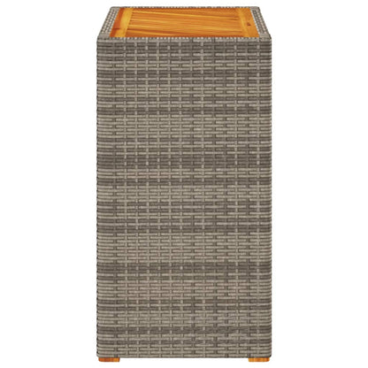 Patio Side Table with Wooden Top Gray 23.6"x15.7"x29.5" Poly Rattan