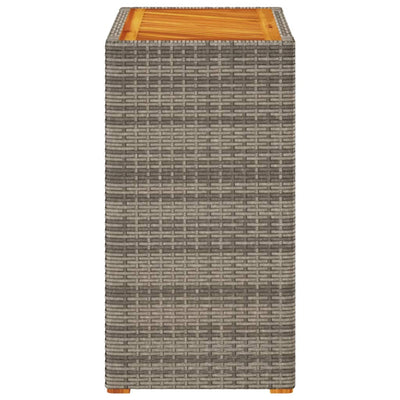 Patio Side Table with Wooden Top Gray 23.6"x15.7"x29.5" Poly Rattan