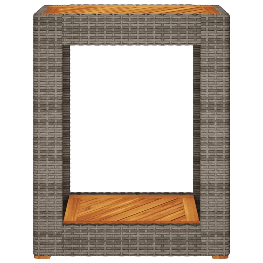 Patio Side Table with Wooden Top Gray 23.6"x15.7"x29.5" Poly Rattan
