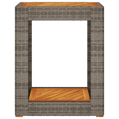 Patio Side Table with Wooden Top Gray 23.6"x15.7"x29.5" Poly Rattan