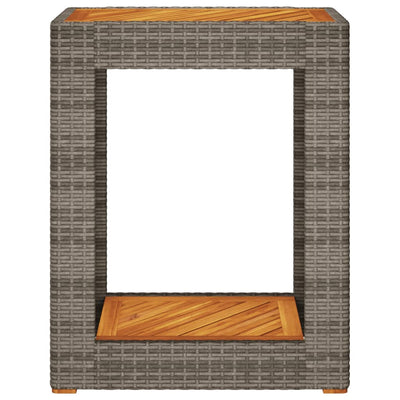 Patio Side Table with Wooden Top Gray 23.6"x15.7"x29.5" Poly Rattan
