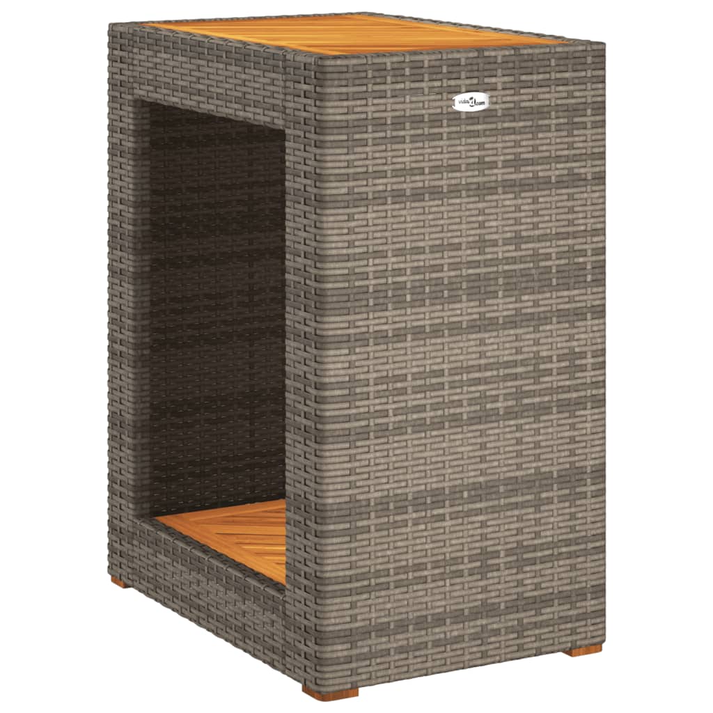 Patio Side Table with Wooden Top Gray 23.6"x15.7"x29.5" Poly Rattan