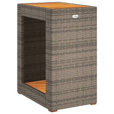 Patio Side Table with Wooden Top Gray 23.6"x15.7"x29.5" Poly Rattan