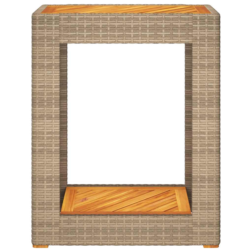 Garden Side Table with Wooden Top Beige 60x40x75 cm Poly Rattan