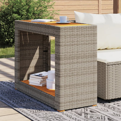 Patio Side Table with Wooden Top Gray 39.4"x15.7"x29.5" Poly Rattan