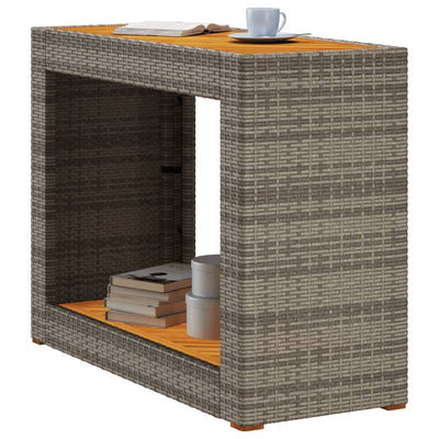 Patio Side Table with Wooden Top Gray 39.4"x15.7"x29.5" Poly Rattan