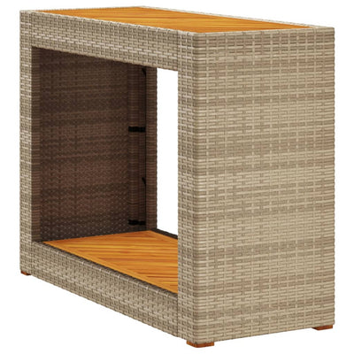 Patio Side Table with Wooden Top Beige 39.4"x15.7"x29.5" Poly Rattan