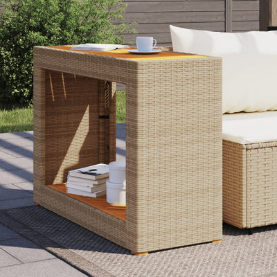 Patio Side Table with Wooden Top Beige 39.4"x15.7"x29.5" Poly Rattan