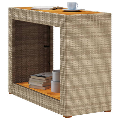Patio Side Table with Wooden Top Beige 39.4"x15.7"x29.5" Poly Rattan