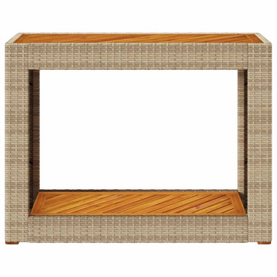 Patio Side Table with Wooden Top Beige 39.4"x15.7"x29.5" Poly Rattan