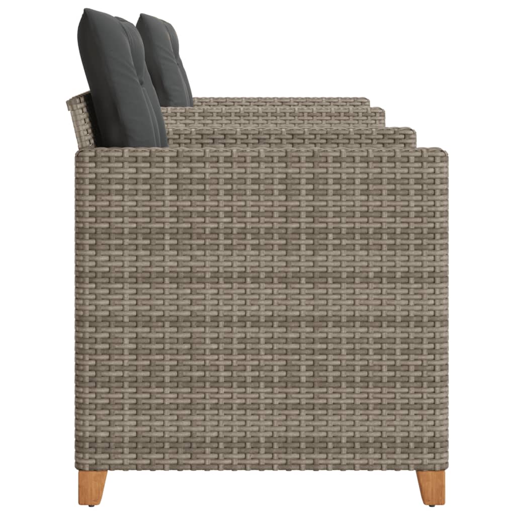 3 Piece Bistro Set with Cushions Gray Poly Rattan Acacia Wood