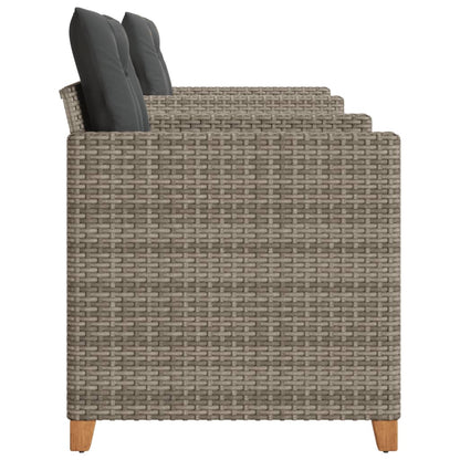 3 Piece Bistro Set with Cushions Gray Poly Rattan Acacia Wood