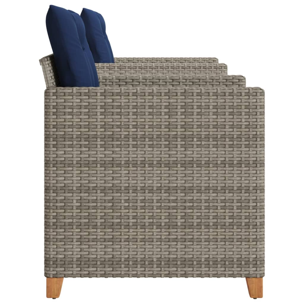 3 Piece Bistro Set with Cushions Gray Poly Rattan Acacia Wood