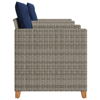 3 Piece Bistro Set with Cushions Gray Poly Rattan Acacia Wood