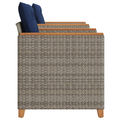 3 Piece Bistro Set with Cushions Gray Poly Rattan Acacia Wood