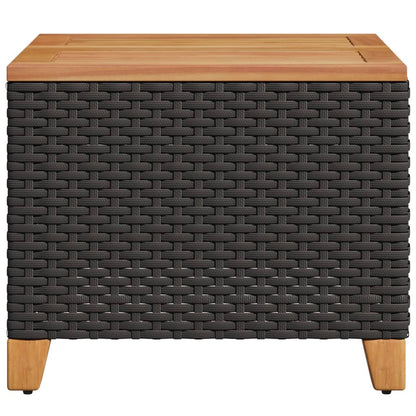Garden Table Black 45x45x37 cm Poly Rattan Acacia Wood