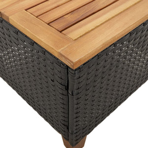 Garden Table Black 45x45x37 cm Poly Rattan Acacia Wood