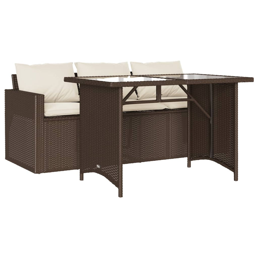 2 Piece Patio Dining Set with Cushions Brown Poly Rattan