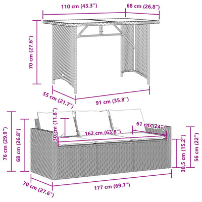 2 Piece Patio Dining Set with Cushions Brown Poly Rattan