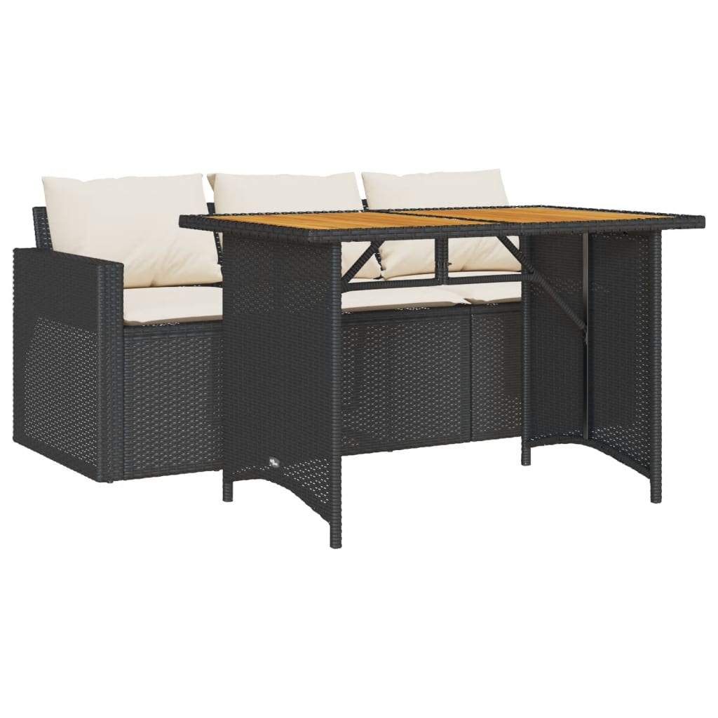 2 Piece Patio Dining Set with Cushions Black Poly Rattan