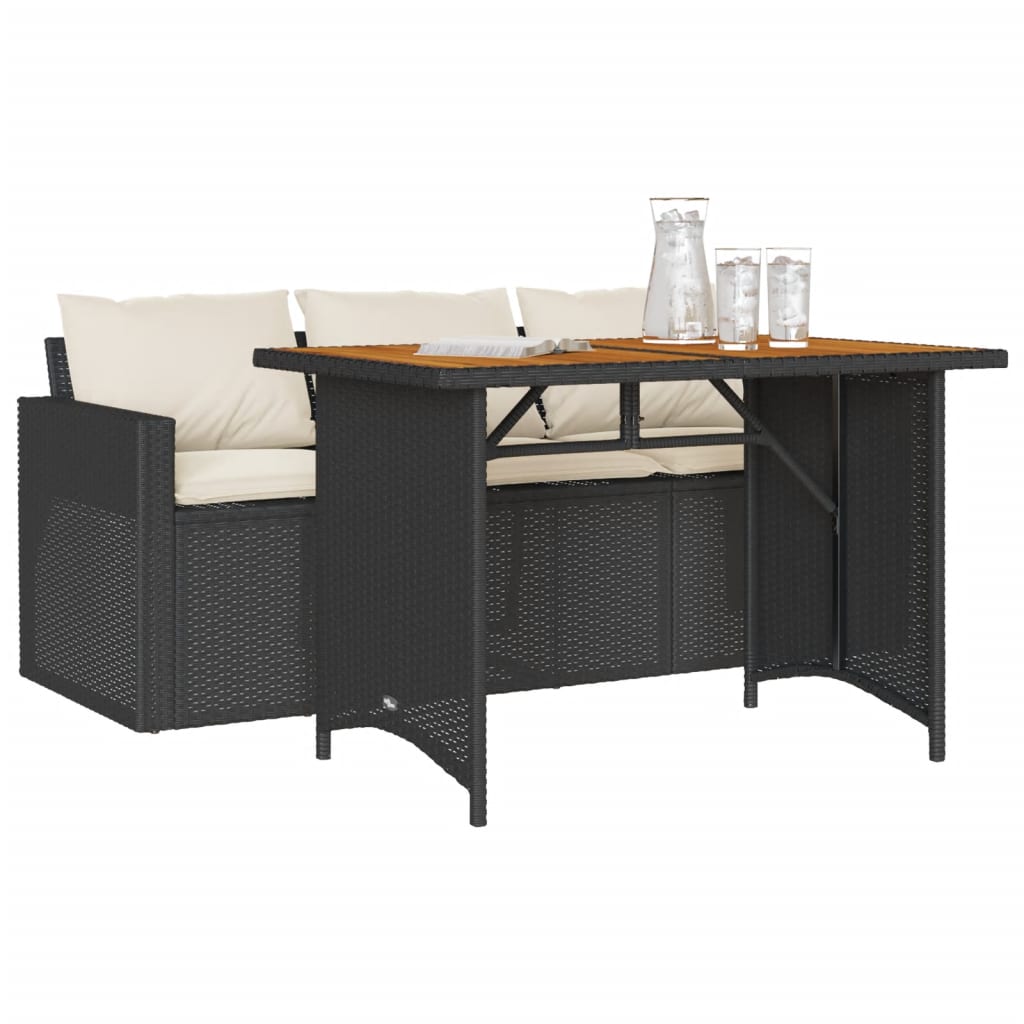 2 Piece Patio Dining Set with Cushions Black Poly Rattan