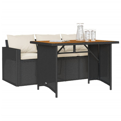 2 Piece Patio Dining Set with Cushions Black Poly Rattan